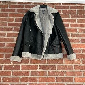 JouJou Black Faux Leather Shearling Moto Jacket – Cozy & Chic